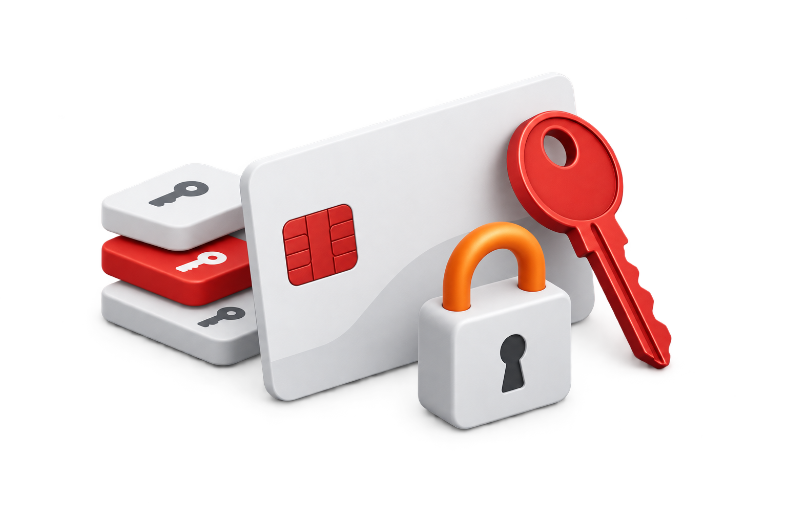 Key card, key and padlock